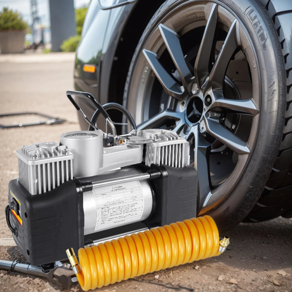 12V 150PSI Portable Air Compressor Dual Cylinder Car Tire Pump Car Tire Inflatable Pump Heavy Duty Portable Metal Air Compressor