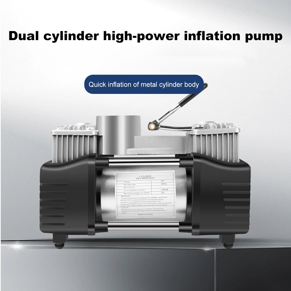 12V 150PSI Portable Air Compressor Dual Cylinder Car Tire Pump Car Tire Inflatable Pump Heavy Duty Portable Metal Air Compressor